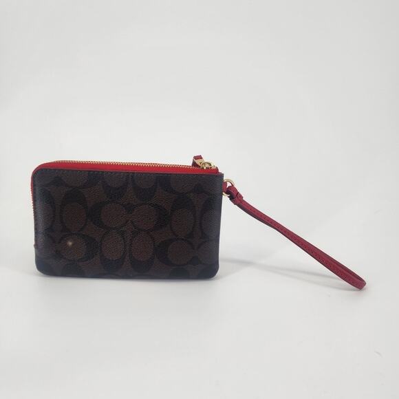 Coach Double Zip Signature Wristlet with Red Accents - Picture 3 of 9